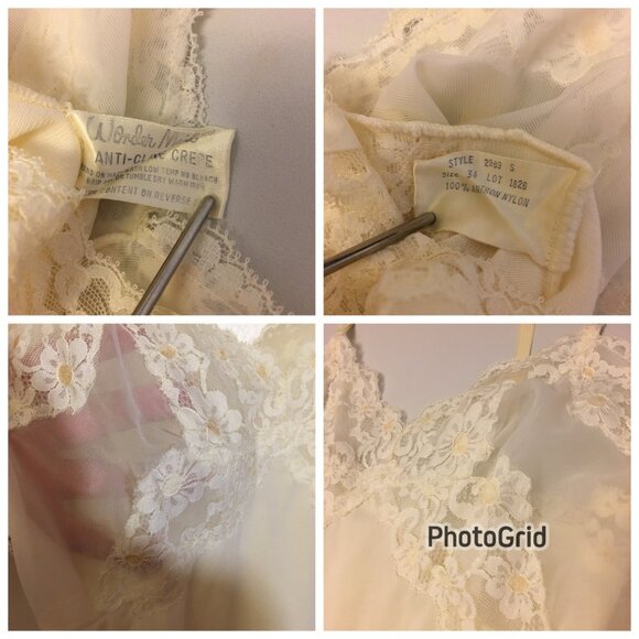 Vintage 60s 70s White Lace Daisy Full Slip  Anti Cling Crepe Sexy Slip Dress  (1 - Picture 2 of 14